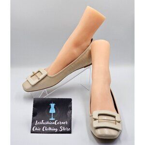 NWOB Zac Zac Posen Women's Beige Leather Vonte Skimmer Square Flats Sz 9.5 2692